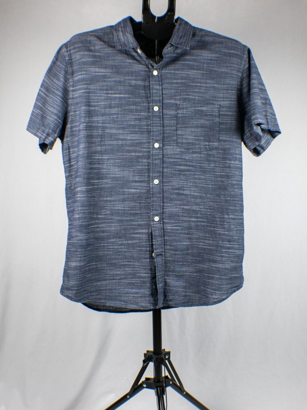 Express Men's Blue Textured Space Dye Slub Short Sleeve Button Down Shirt Size L